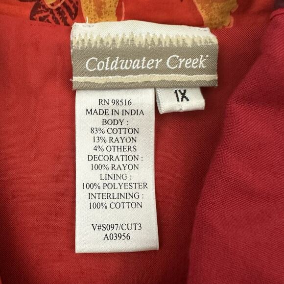 Coldwater Creek Embroidered Jacket Plus Size 1x Red Pink Floral Patchwork - Picture 6 of 11